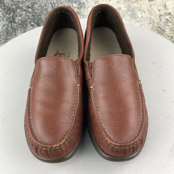 SAS Women's Size 9** Twin Mulch Brown Leather Slip On Closed Moc Toe Loafers - Picture 6 of 11